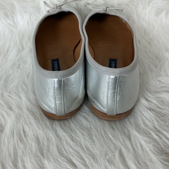 Margaux Metallic Silver Nappa Leather Bow Toe The Demi Ballet Flat 37 M US 7 - Picture 3 of 8